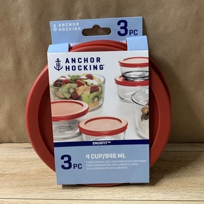 Anchor Hocking 3pc  4 Cup Lids Covers Replacement Red 3 X 4cup - Image 1 of 4