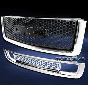 07-13 GMC SIERRA 1500 DENALI MESH FRONT UPPER HOOD + BUMPER GRILLE BLACK/CHROME - Picture 1 of 4