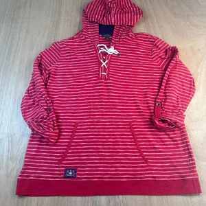 Lauren Jeans Co Ralph Lauren Hoodie 3X Red Stripe Lace Up Nautical LRL - Picture 1 of 5