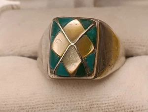 Vintage STERLINGSILBER ZUNI Türkis Mutter Perle INLAYED HERREN HANDGEFERTIGTER RING 11,75 - Bild 1 von 20