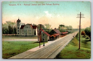 Railroad Station Odd Fellows Building Hampton New Hampshire NH Train Depot c1910 - Picture 1 of 2