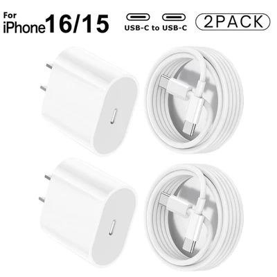 2X For iPhone 17 Pro 16 Plus 16e PD 20W Fast Charger Block USB C To USB C Cable - Image 1 of 4
