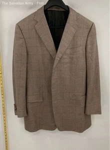 Ermenegildo Zegna Mens Tan Plaid Long Sleeve Notch Lapel Sport Coat Size 54 - Picture 1 of 8