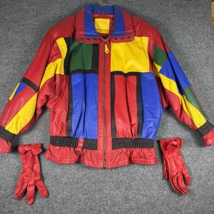 Mixed Blues Vintage 80s 90s Colorblock Leather Jacket Women’s Small Retro Street - Picture 1 of 8