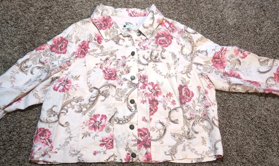 Women's Linen Jean Style Jacket Floral Design 2X - Image 1 of 4