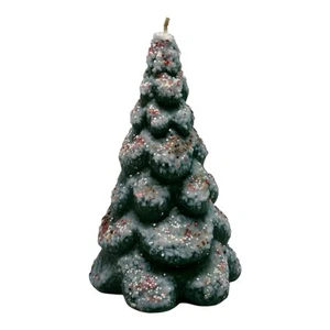 Vintage 1960’s Aurora Frosted Sprinkle Evergreen Green Christmas Tree Candle 9” - Picture 1 of 9