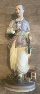 Statuina venditore uccellini asiatici in ceramica vintage dipinta a mano 13” x 5” - Foto 1 di 10