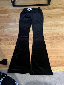 Adika Damen Medium schwarz Strick Velour Samt Pull-On Schlag HOSE NEU - Bild 1 von 7