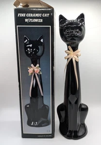 De Colección Cuello Largo Negro Cerámica Gatito Estatuilla Estatua Kitsch MCM con Caja 16" - Imagen 1 de 8