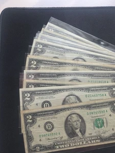 (12) 1976 Circulated Bicentennial $2 Dollar Bills D E G - Picture 1 of 9