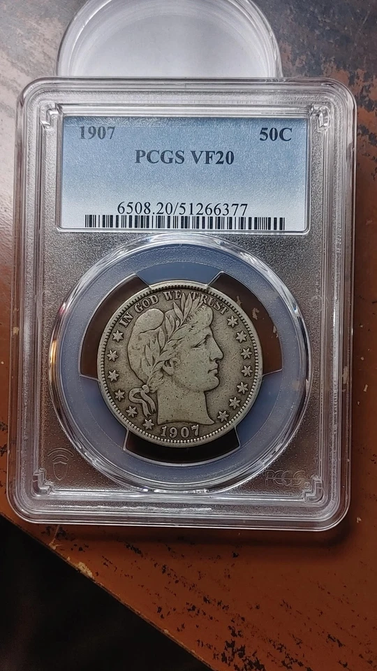 1907 Barber Silver Half Dollar 50C PCGS VF20 Original Beauty                4832 - Image 1 of 4