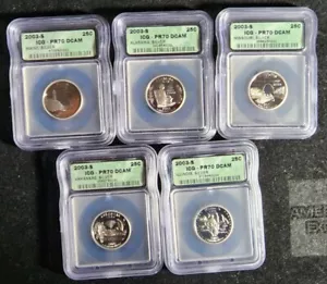 Set 0f (5) 2003-S 25c Silver State Quarters ICG PF70 DCAM IL,AL,ME,MO,AR. SC202 - Picture 1 of 7