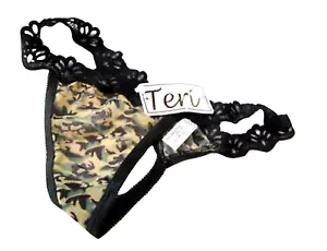 A133 Teri Intimates NEW Scalloped Lace Waistband Jungle Pattern Sheer Mesh Thong - Picture 1 of 4