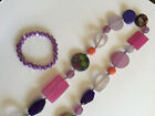 VTG colorful glass Necklace and purple rhinestones bracelet Auspicious Lucky