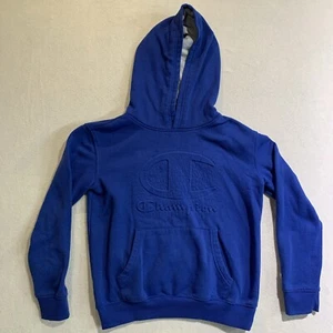 Champion Hoodie Sweatshirt Boys Medium 10/12 Blue Long Sleeve Spell Out Logo - Picture 1 of 9