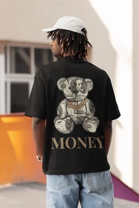 Money Oversize Shirt cool Streetwear para hombre con Money Teddybär Print Back - Imagen 1 de 10