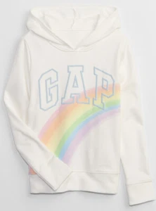 Gap Girls Size L Size 10 New Off-white Pullover Logo Print Hoodie  Rainbow NWT - Picture 1 of 2