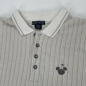 Rare Vintage Nike Golf Mickey Mouse Polo XL /TG Striped White/Beige/Tan Disney - Picture 1 of 7