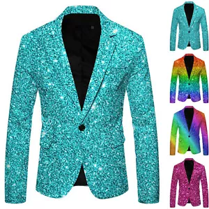 Traje Chaqueta Para Hombres Estampado en 3D Lentejuelas Moda Solapa Abotonada Fiesta Blazer Traje-Top - Imagen 1 de 26