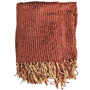 Restoration Hardware Chenille Fringe Throw Blanket Heavy | Rust Brown Stripe - Picture 1 of 5