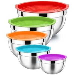 Mixing Bowl with Lid Set of 5 Stainless Steel Nesting Salad Bowl Set