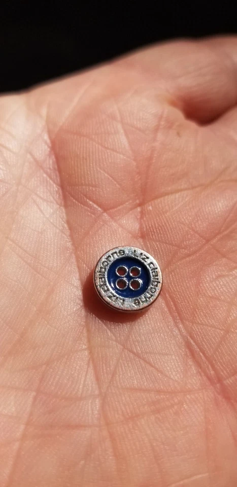 liz claiborne button replacement Round Blue Center Silver 4 Hole - Image 1 of 2