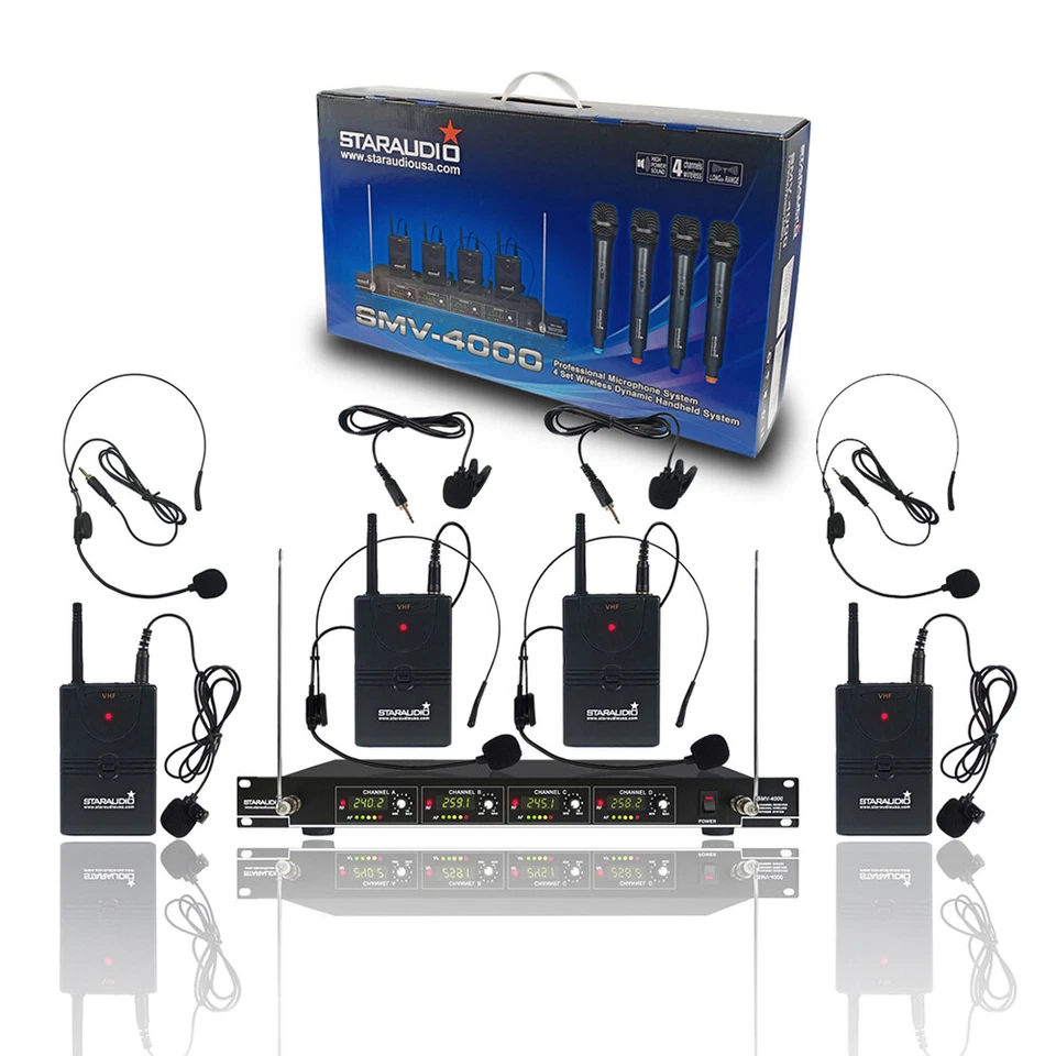 Lapel Headset Microphone Lavalier Bodypacks 4CH Wireless VHF Microphone Reciever - Image 1 of 4