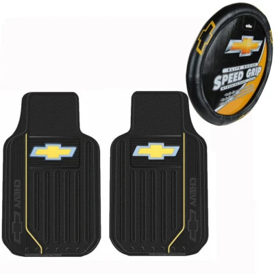 New 3pcs Chevy Elite Logo Car Truck Front Floor Mats & Steering Wheel Cover Foto 1 de 4