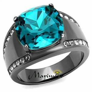 Anillo de cóctel de cristal circón azul negro claro acero inoxidable 7,2 quilates para mujer - Imagen 1 de 5
