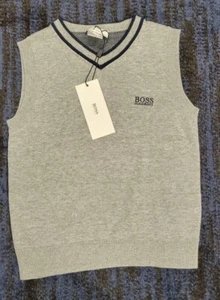 NWT NEW Hugo Boss Kids Grey and Navy Knit Vest With Logo 6Y - Picture 1 of 2