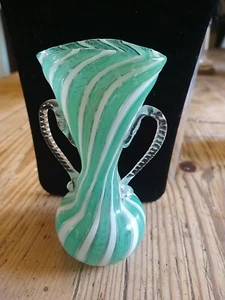 Vintage Murano Latticino Two Handle Vase - Picture 1 of 10