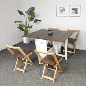 Dining Table and 4 Chairs Set Folding Garden Table Kitchen Dining Table - Picture 1 of 11