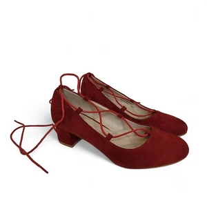 Catherine Malandrino Faux Suede Lace-up Pumps 9 Red - Picture 1 of 8