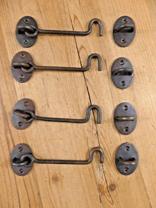 4 Iron Hook & Latch Eye Lock Drawer Hand Forged Barn Cabin Door **SOME RUST** - Picture 1 of 10