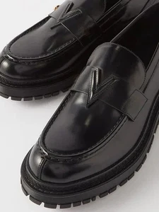 $1455 Designer VERSACE Men V-strap Leather Logo Formal Dress Shoes Loafers 43.5 - Picture 1 of 6