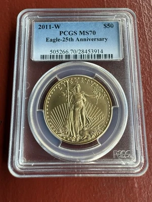 2011 W 25TH ANNIVERSARY 1 oz. AMERICAN GOLD EAGLE MS70 $50 - Image 1 of 2