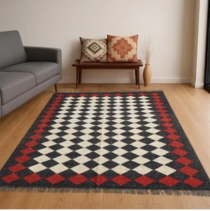 Alfombra Lana Yute Acento Kilim Alfombra Nórdica Vintage Duradera Alfombra Fibra Natural - Imagen 1 de 9