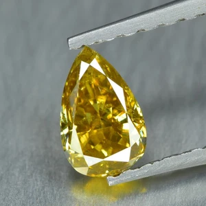 0.30Ct Pear _ Flashing Natural Yellow Diamond No Treated Diamond - Picture 1 of 2