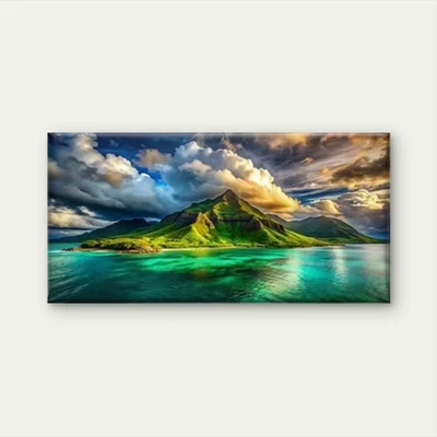 Turquoise Waters & Lush Green Island Unframed Canvas Painting for Living - Image 1 of 4