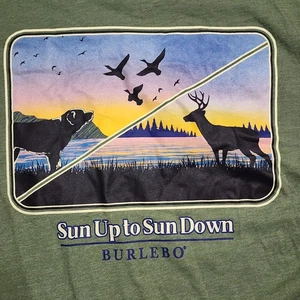 Burlebo T-Shirt Men's Large Green Hunting Sun Up To Sun Down Long Sleeve Pocket - Picture 1 of 9