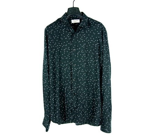 SAINT LAURENT (YSL) SAINT LAURENT PARIS camicia a pois blu navy 39 15 5 M L nuovo abito bottoni