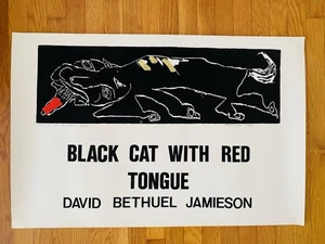 Póster firmado por David Bethuel Jamieson gato negro con lengua roja - Imagen 1 de 18
