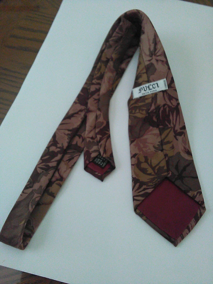 Corbata de diseño PUCCI de seda de colección Italia Florencia (57" 4") hojas marrones Foto 1 de 4