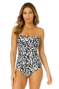 Traje de baño de una pieza fruncido frontal torcido Wild Cat para mujer Anne Cole talla 10 - Imagen 1 de 4