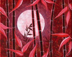 Original Gemälde, 8 x 10 Zoll, OOAK, rotes Kunstwerk, Bambuswald von Jasminstern - Bild 1 von 4
