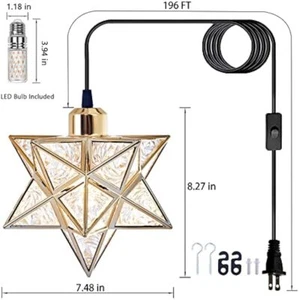 Plug In Moravian Star Pendant Light Fixture with 16.4ft Cord and Switch - Picture 1 of 8