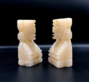 NATURSTEIN BUCHSTÜTZEN KRIEGER Achate handgeschnitzt Büste Azteken Maya - Bild 1 von 9