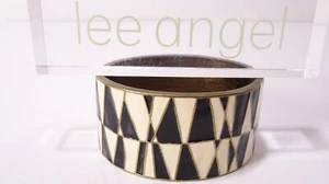 Lee Angel Neiman Marcus Black white Zig Zag  Enamel Brass Cuff Bracelet NWT 240 - Picture 1 of 6
