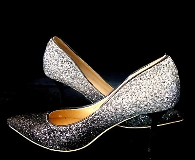 Jimmy Choo  Size 39 / 8 Black Silver Glitter Sparkle Stiletto Heels - image 1 of 4