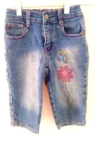 Zana-di Toddler Girls Jeans Capri Size 4 Blue Denim, Butterfly Flower Design - Picture 1 of 6